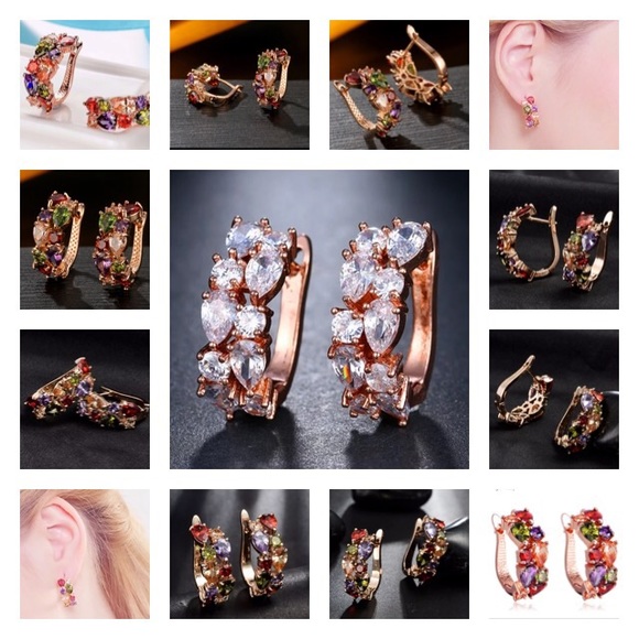 NEW!💙💎ROSE💗GOLDEN💛WHITE CZ HOOP!💎💙SO PRETTY! - Picture 6 of 8